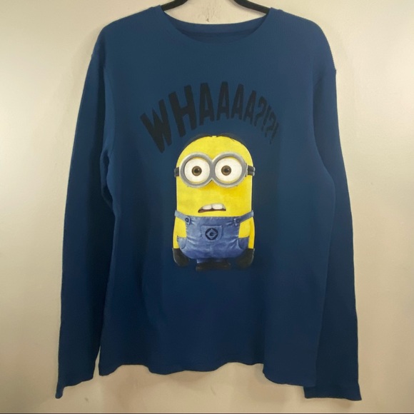Despicable Me “Whaaat” Minion Blue Long Sleeve Top - Picture 1 of 4